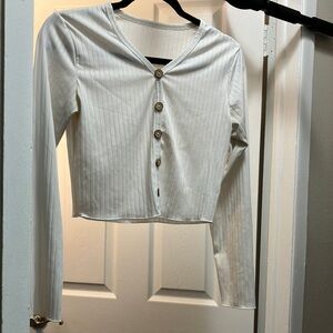 White Button-Up Ribbed Women's Top